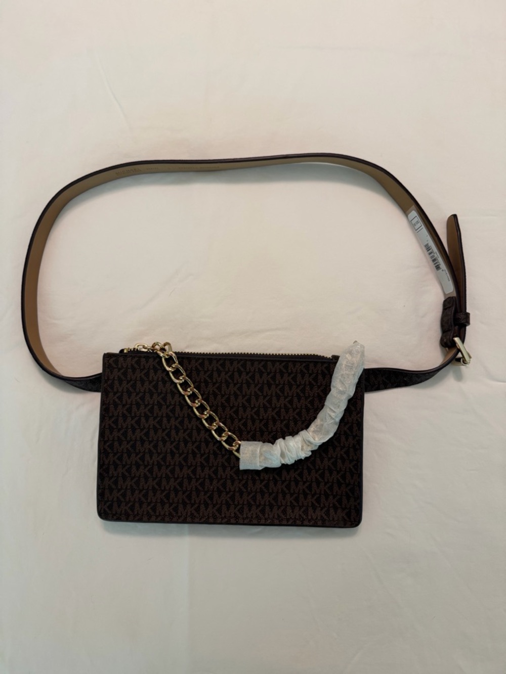 Michael Kors Dark Brown MK Logo Crossbody Belt Bag with Gold Chain